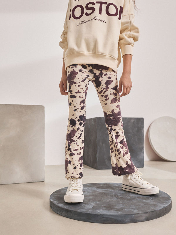 Cow Print 1 Pack Rib Flare Leggings (3-16yrs)