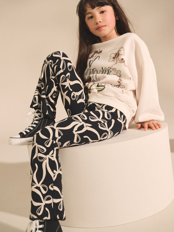 Black/White Bow 1 Pack Rib Flare Leggings (3-16yrs)