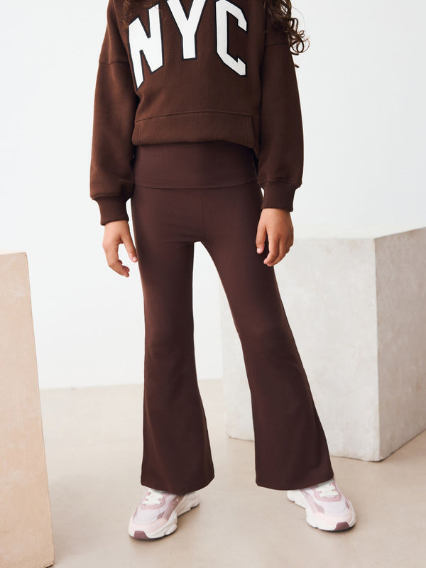 Chocolate Brown Fold Over Flare Leggings (3-16yrs)