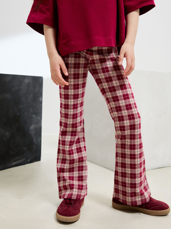 Red/Berry Check 1 Pack Flare Leggings (3-16yrs)