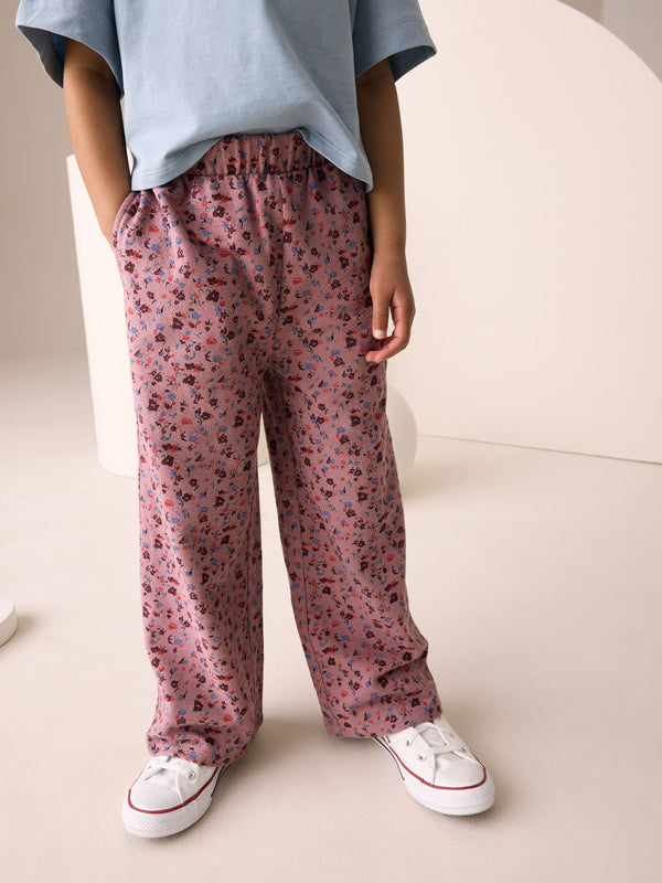 Berry Pink Floral Wide Leg Trousers (3-16yrs)