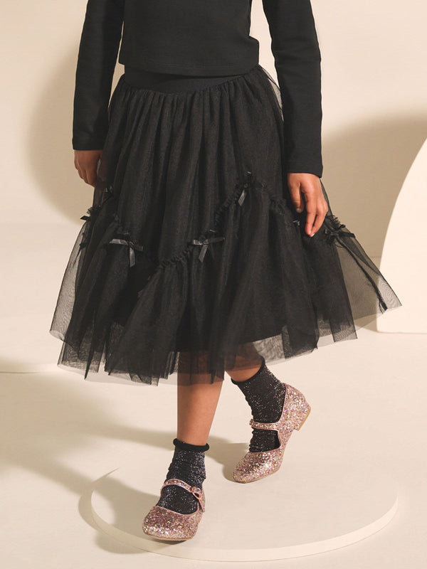 Black Bow Detail Mesh Skirt (3-16yrs)