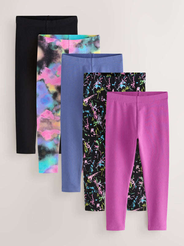 Black Pink Multi Splat Leggings 5 Pack (3-16yrs)