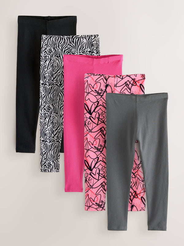 Pink/Charcoal Heart Leggings 5 Pack (3-16yrs)