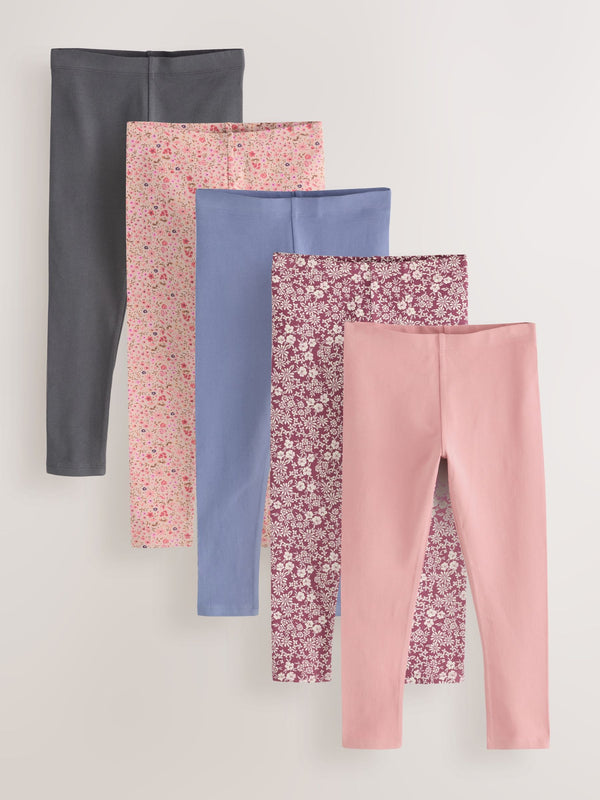 Pink and Navy Floral Leggings 5 Pack (3-16yrs)
