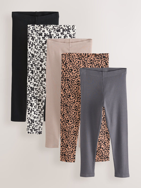 Animal/Neutral Ribbed Leggings 5 Pack (3-16yrs)