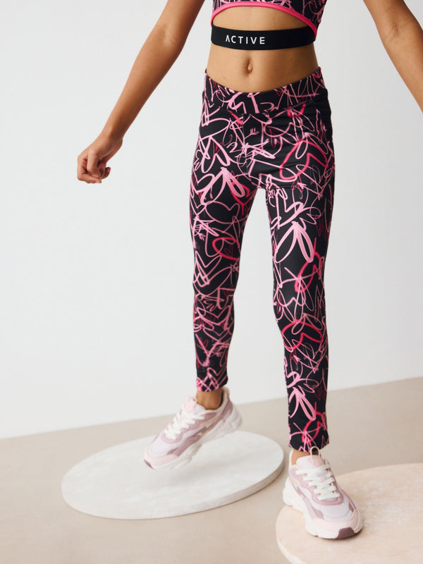 Black Graffiti Heart Sports Leggings (3-16yrs)