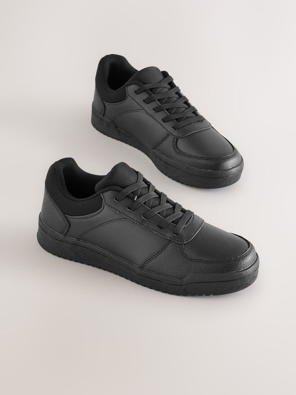 Black Leather Lace Up School Shoes