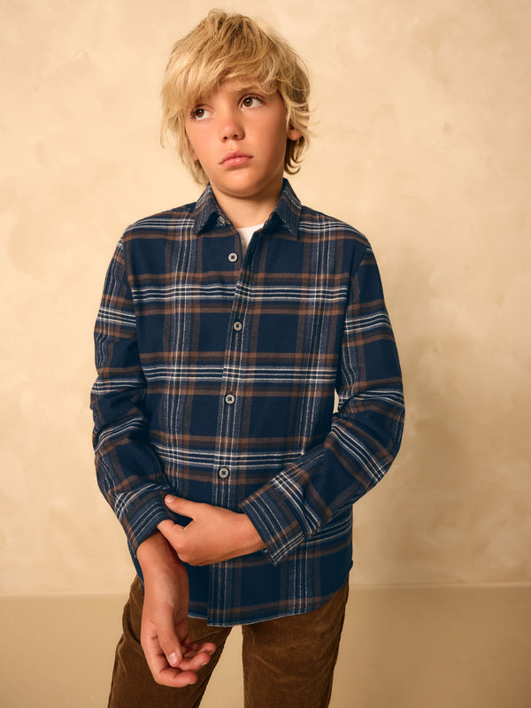 Navy Long Sleeve Brushed Cotton Check Shirt (3-16yrs)