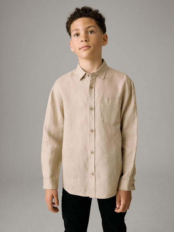 Neutral Long Sleeve 100% Linen Shirt (3-16yrs)