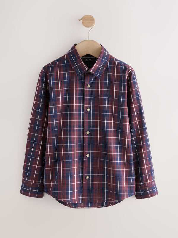 Plum Purple Long Sleeve Cotton Check Shirt (3-16yrs)