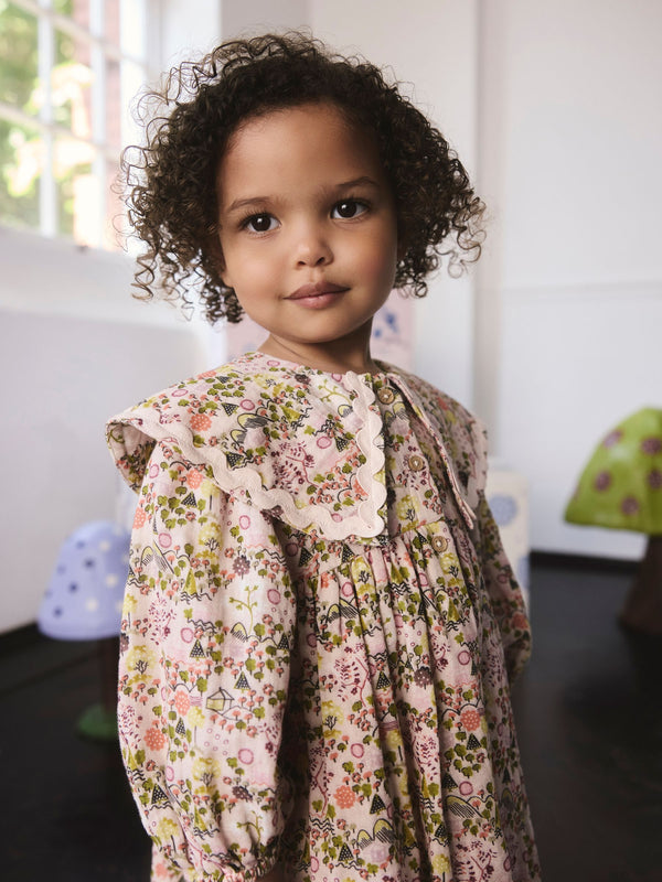 Ochre Yellow Print Long Sleeve Collar Dress (3mths-8yrs)