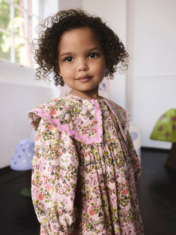 Ochre Yellow Print Long Sleeve Collar Dress (3mths-8yrs)