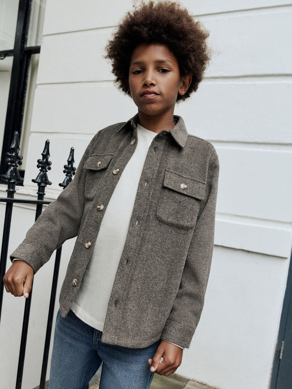 Chocolate Brown Herringbone Brushed jacket (3-16yrs)