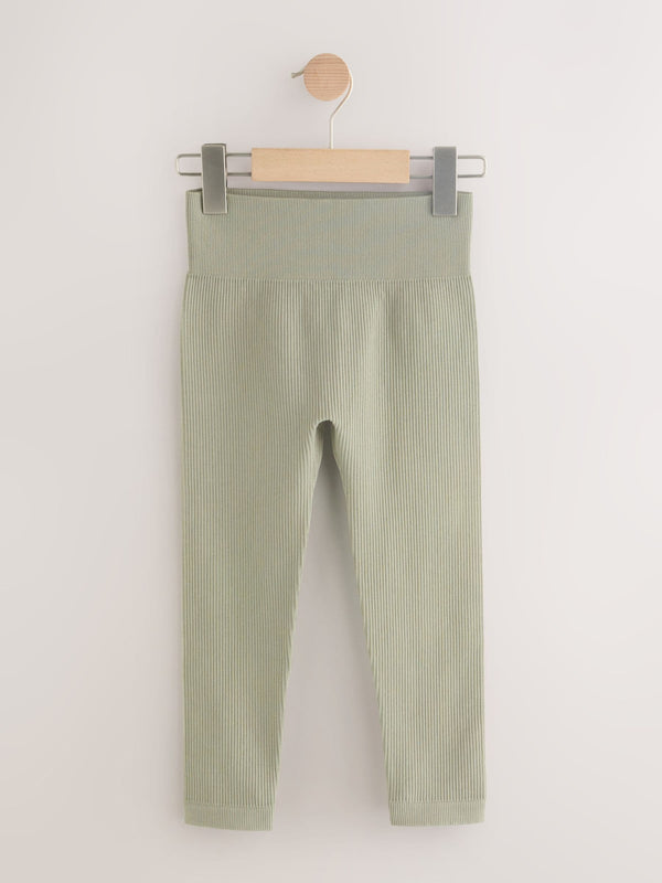 Khaki Green Seamless Ribbed High Waist Leggings (3-16yrs)