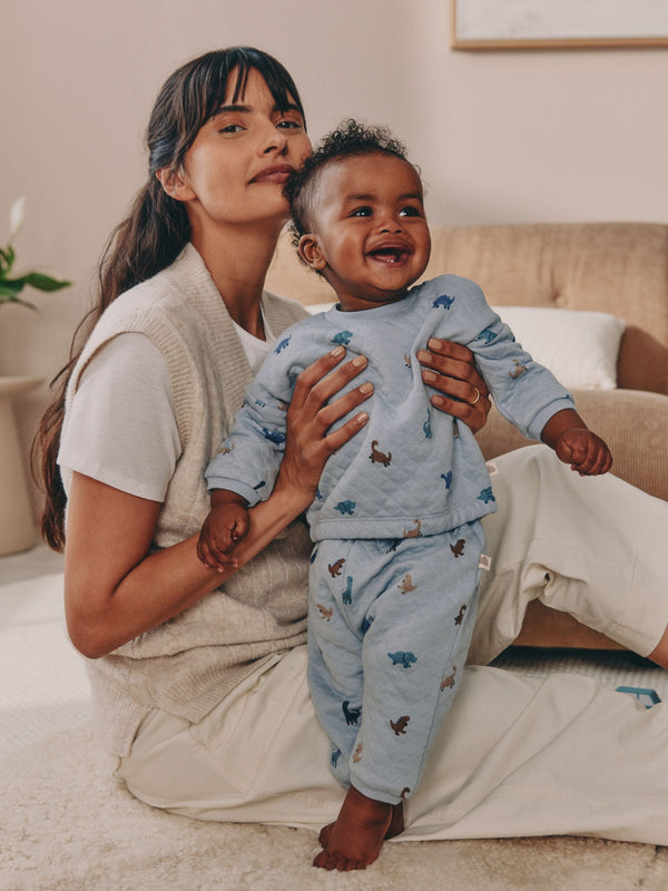 Blue Dino Baby Quilted Sweat Top and Joggers Set (0mths-2yrs)