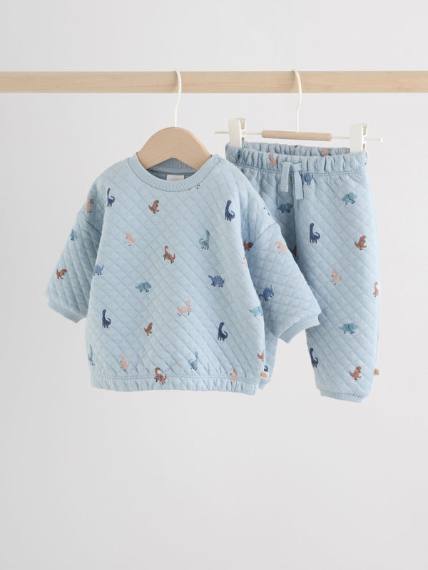 Blue Dinosaur Print Baby Quilted Sweat Top and Joggers Set (0mths-2yrs)