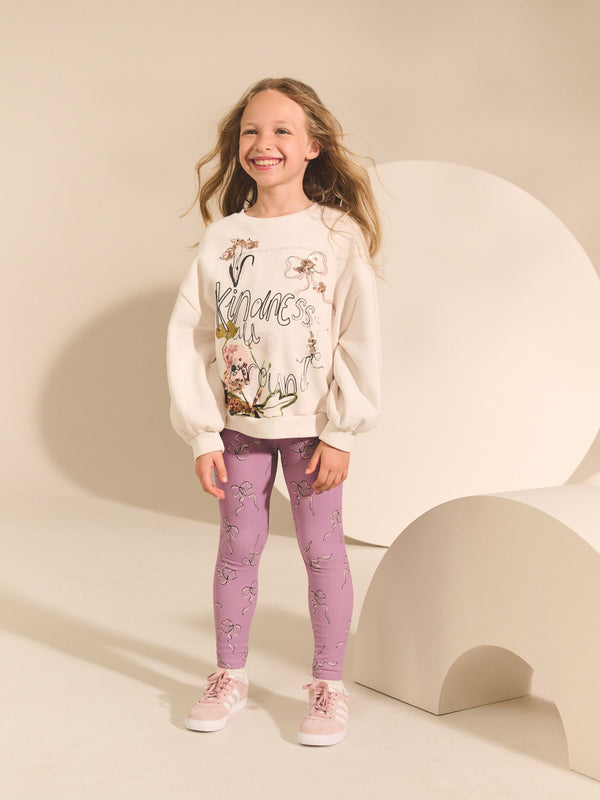 Cream/Lilac Kindness Bow Sweatshirt And Leggings Set (3-16yrs)