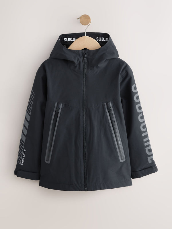 Black/Grey Waterproof Fleece Lined Hooded Jacket (3-17yrs)