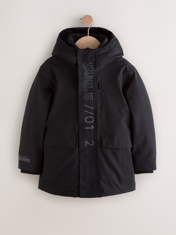 Black/Grey Waterproof Parka Coat (3-17yrs)