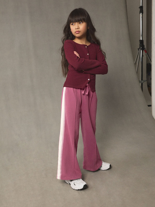 Burgandy Red Side Stripe Wide Leg Joggers (3-16yrs)