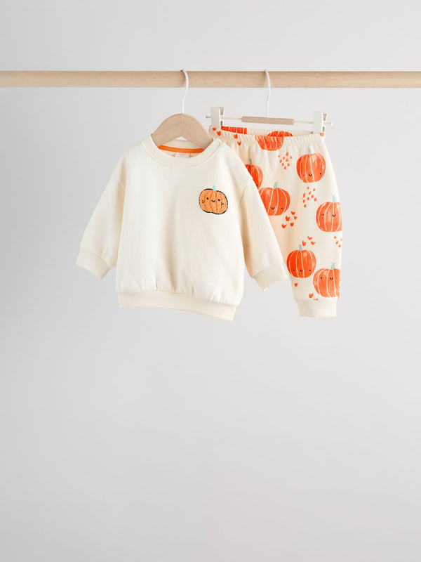 Pumpkin Print Baby Halloween Sweat Top and Joggers Set (0mths-3yrs)