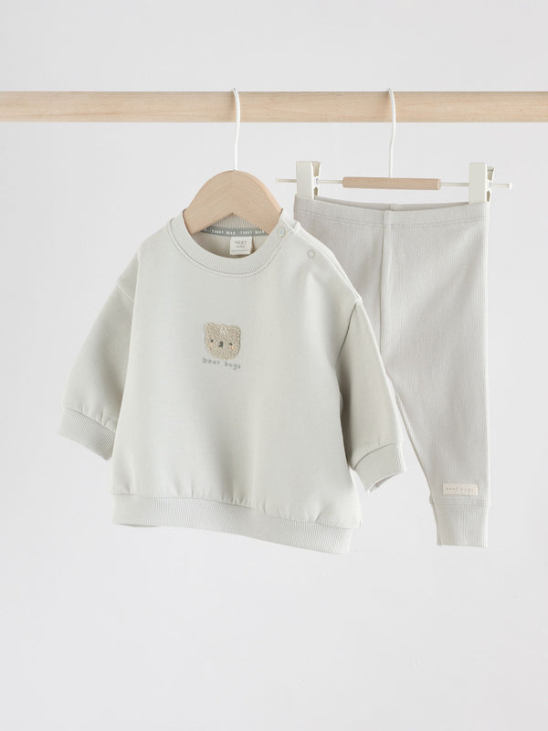 Grey Bear Sweat Hoodie and Leggings Baby Set (0mths-2yrs)
