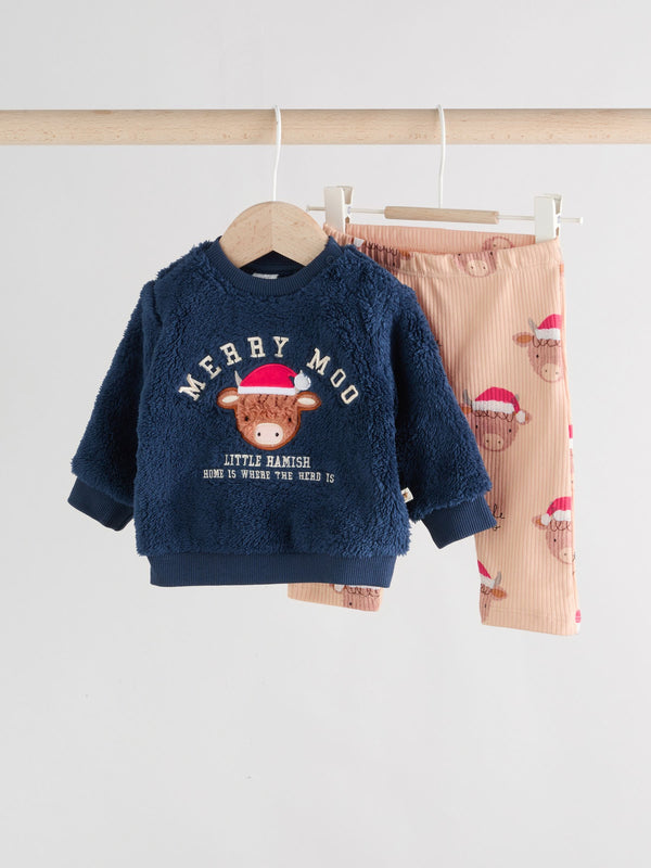 Navy Christmas Hamish Baby Fleece Top and Leggings Set (0mths-3yrs)