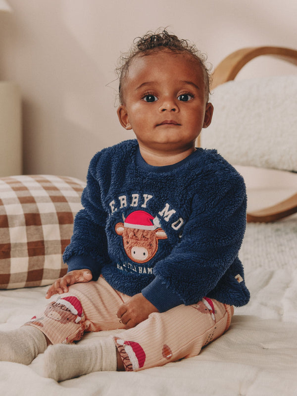 Navy Christmas Hamish Baby Fleece Top and Leggings Set (0mths-3yrs)