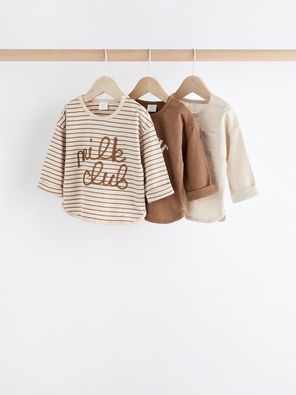 Neutral Milk Club Long Sleeve Baby 100% Cotton T-Shirts 3 Pack (0mths-2yrs)