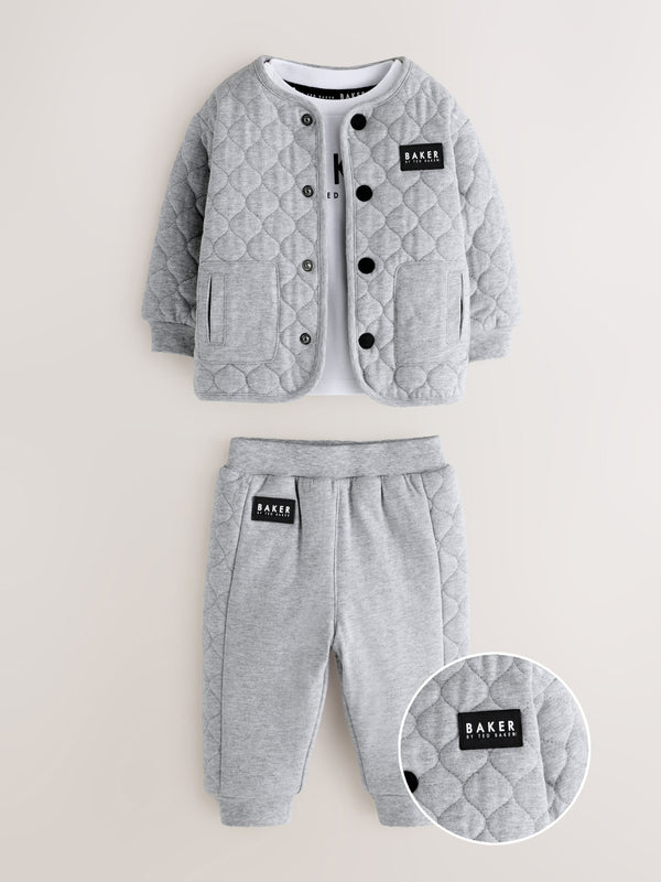 Baker by Ted Baker Grey Quilted Jacket T-Shirt And Joggers 3 Piece Set