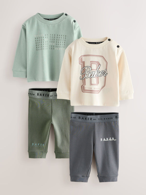 Baker by Ted Baker 2 Pack Stone/Charcoal/Green/Khaki T-Shirts and Leggings Set