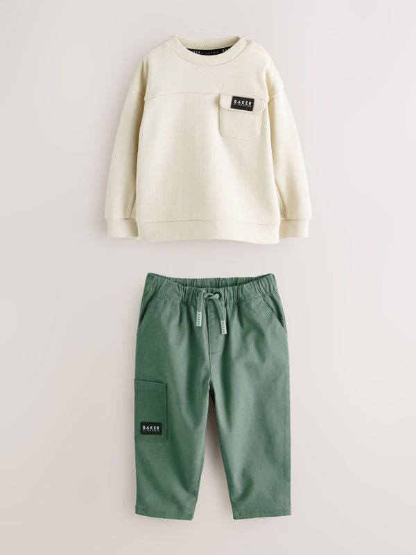 Baker by Ted Baker Stone and Green Sweatshirt and Cargo Trousers Set