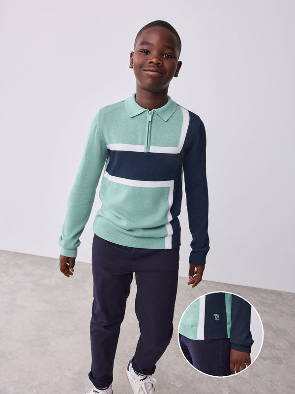 Baker by Ted Baker Green Knitted Colourblock Polo Shirt
