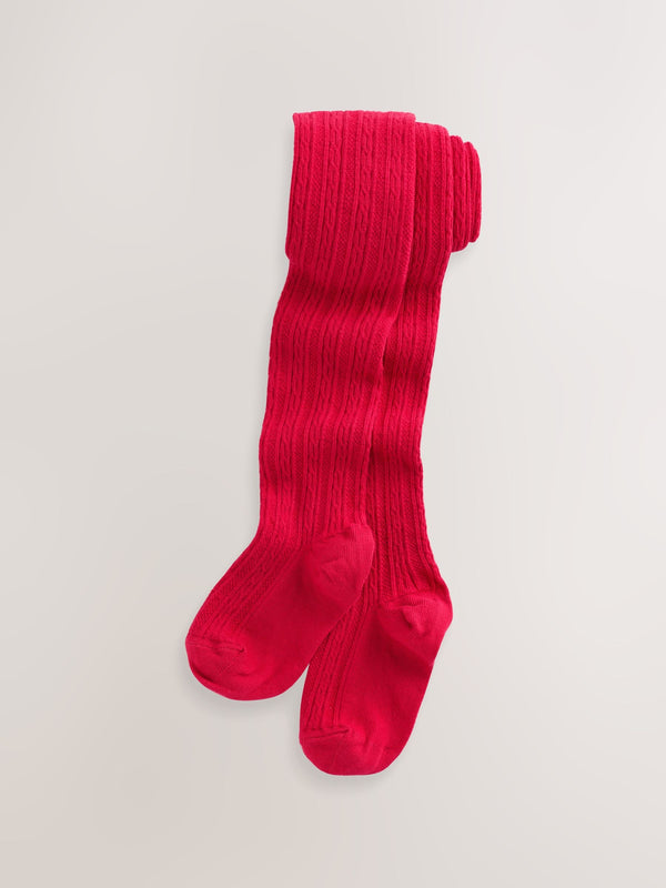 Red Regular Length Cotton Rich Cable Tights