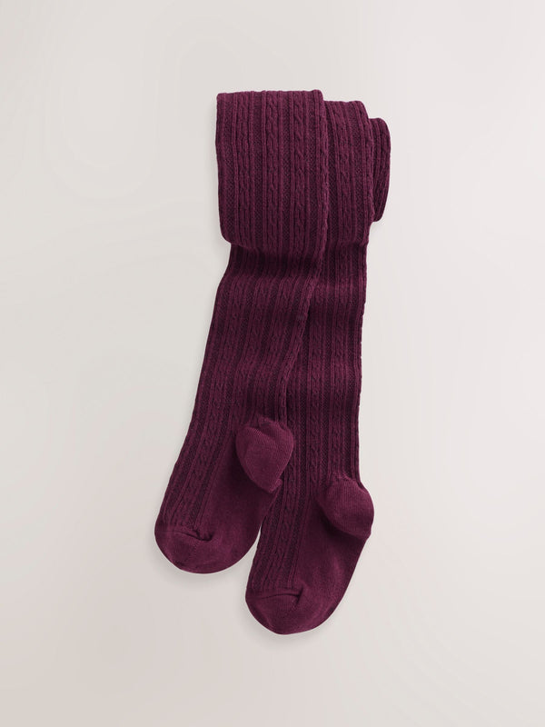 Burgundy Red Regular Length Cotton Rich Cable Tights