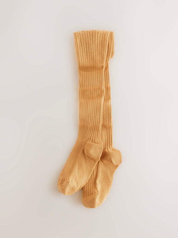 Ochre Yellow Cotton Rich Rib Tights