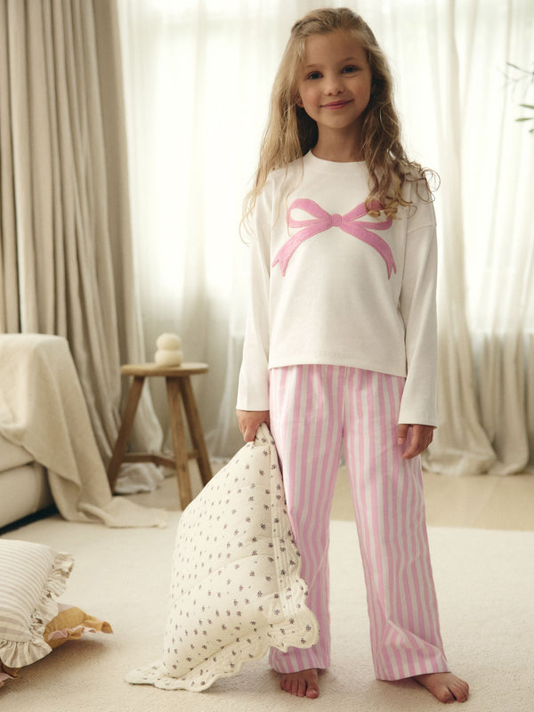 Pink Bow Stripe Woven Pyjamas 1 Pack (9mths-16yrs)