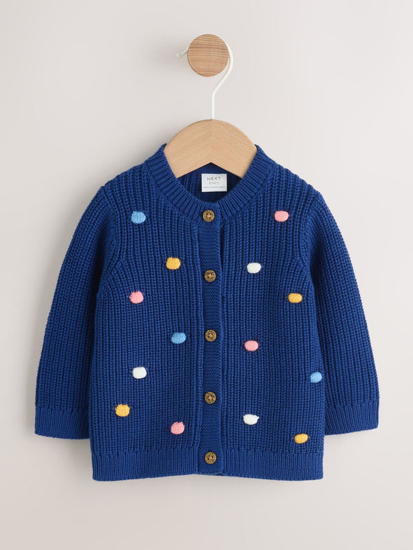 Navy and Multi Colour Bobble Baby Knitted Cardigan (0mths-3yrs)
