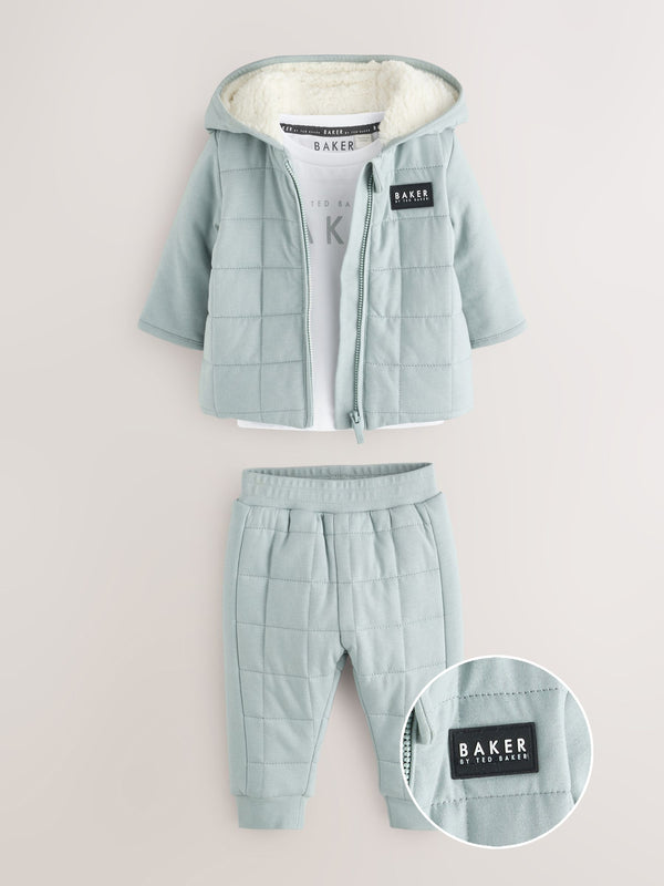 Baker by Ted Baker Green Quilted Jacket T-Shirt and Trousers 3 Piece Set