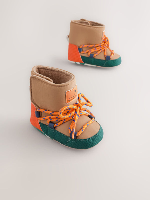Neutral Colour Block Baby Quilted Snow Boots (0-2mths)