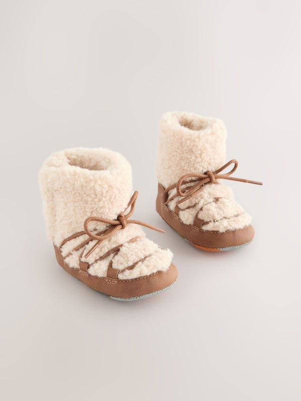Neutral Borg Warm Lined Baby Boots (0-2mths)