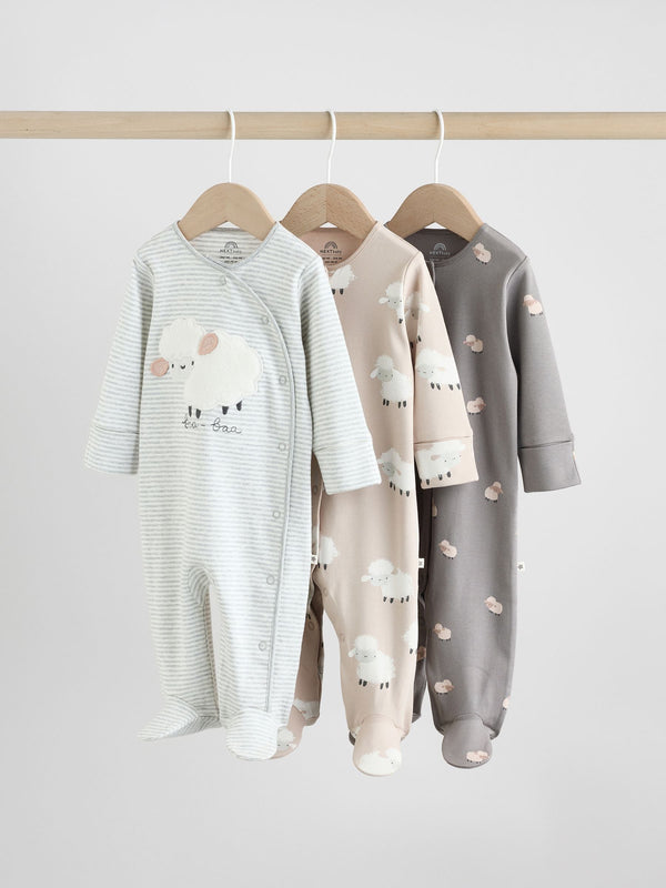 Grey Baby Popper Sleepsuits 3 Pack