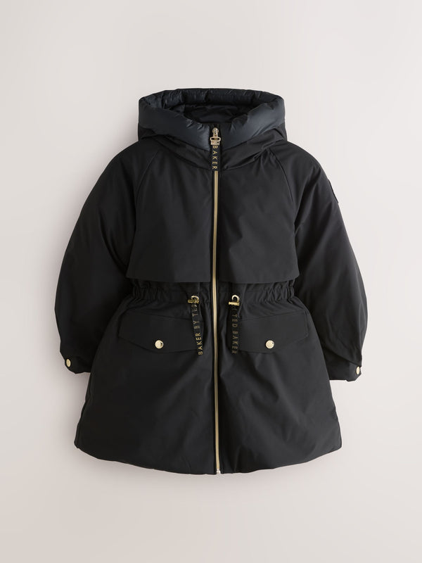 Baker by Ted Baker Shower Resistant Skirted Tech Parka Black Coat