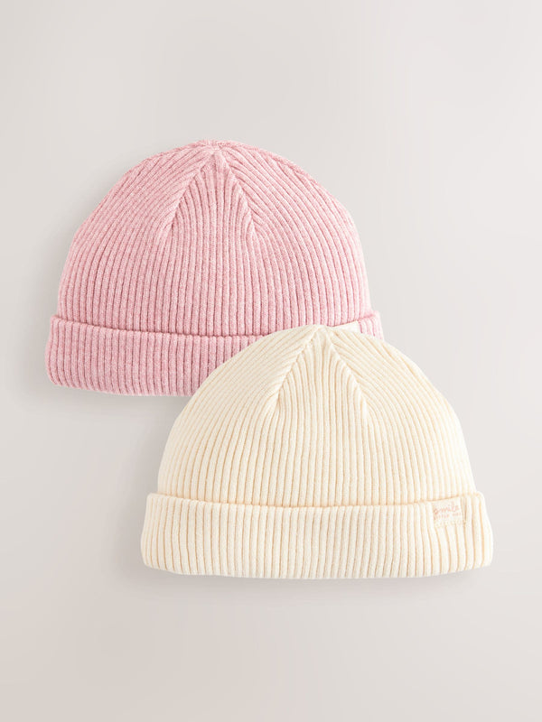 Pink/Cream Cable Knitted Baby Beanies 2 Pack (0mths-2yrs)