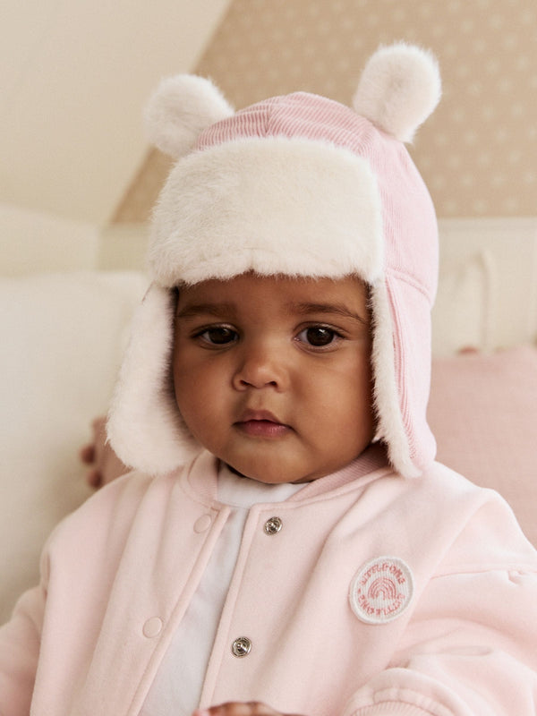 Pink Cord Baby Trapper Hat (0mths-2yrs)
