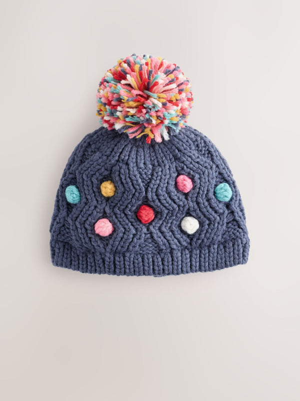 Navy Baby Bright Pom Knitted Hat (0mths-2yrs)