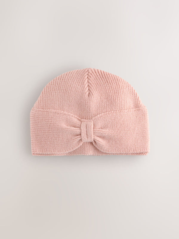 Pink Knitted Bow Baby Turban Hat (0mths-2yrs)