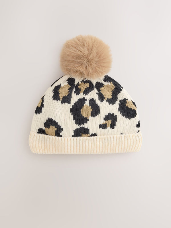 Animal Baby Print Knitted Pom Hat (0mths-2yrs)