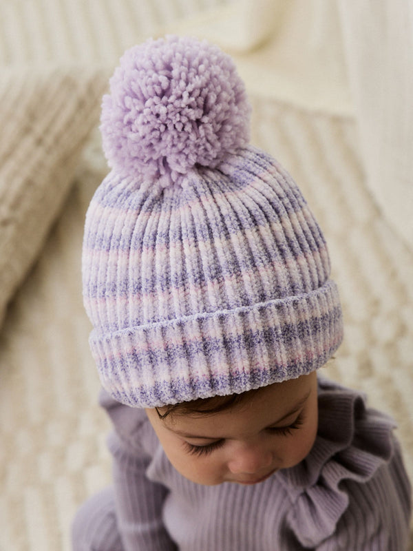 Lilac Tonal Baby Chenille Knitted Pom Hat (0mths-2yrs)